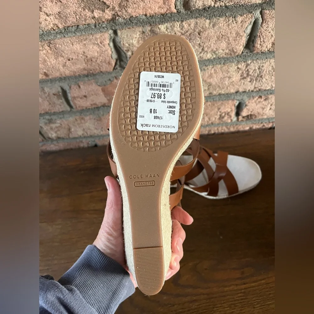 Women's Tan Leather Wedge Sandals - Classic Strappy Espadrille